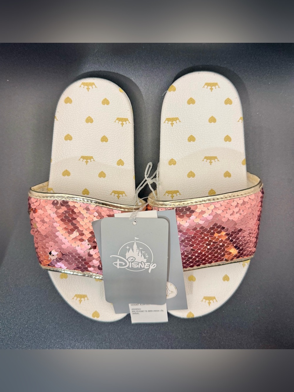 Disney Parks Girls Princess Jasmine Pink Sequin Slides US13 BNWT